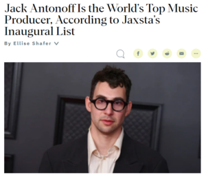 VARIETY: Jack Antonoff Is the World’s Top Music Producer, According to Jaxsta’s Inaugural List